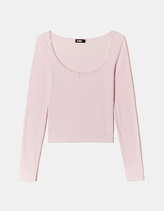 TALLY WEiJL, Rosa Basic-T-Shirt mit Spitzen Detail for Women