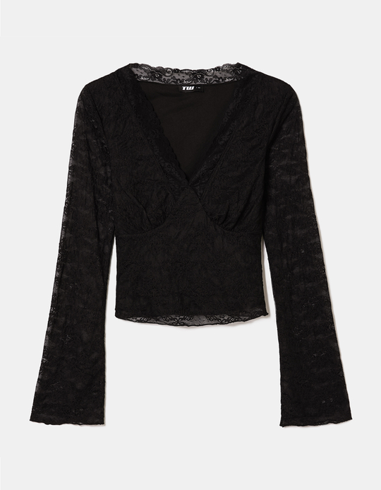 TALLY WEiJL, Black Floral Lace Top for Women