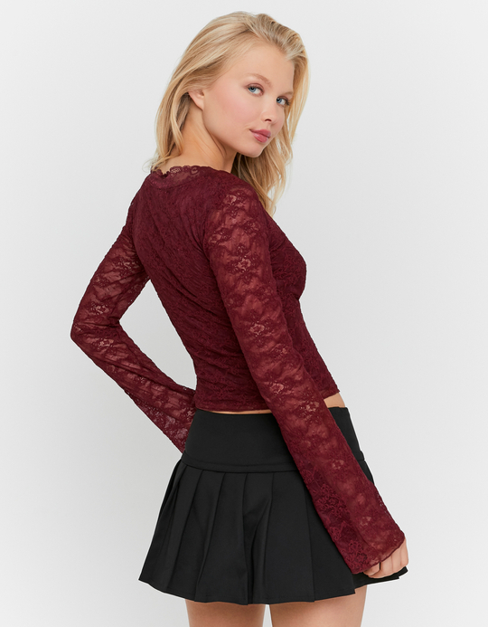 TALLY WEiJL, Burgundy Floral Lace Top for Women