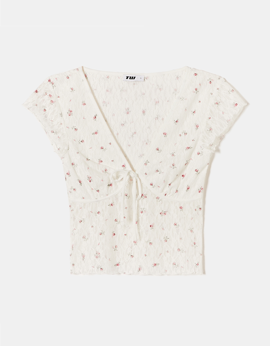 TALLY WEiJL, Weißes Spitzentop mit floralem Print for Women