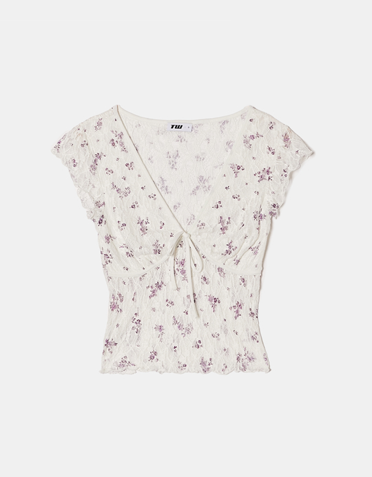 TALLY WEiJL, White Lace Top with Floral Print for Women