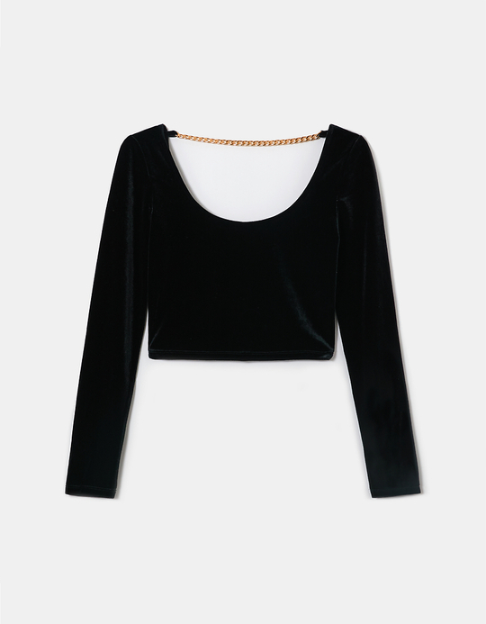 TALLY WEiJL, Schwarzes Top aus Samt mit Cut Out for Women