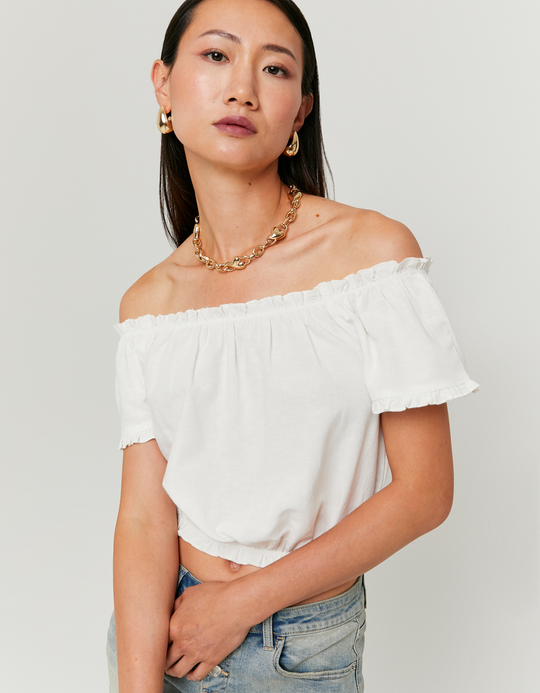 TALLY WEiJL, White Ruched Crop Top for Women