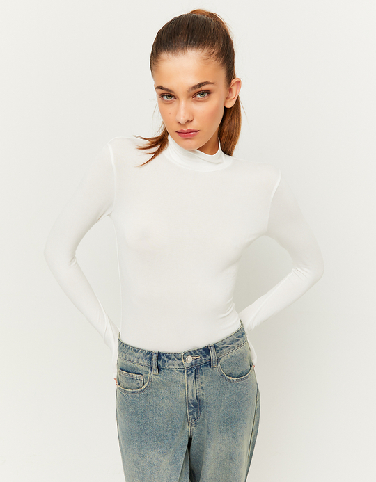 TALLY WEiJL, White Basic Roll neck Top for Women