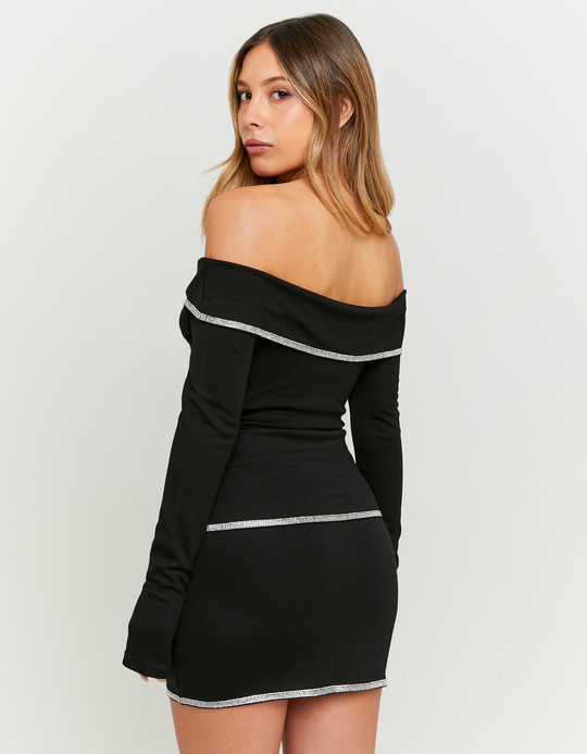TALLY WEiJL, Black Off Shoulder Party Top with Strass for Women