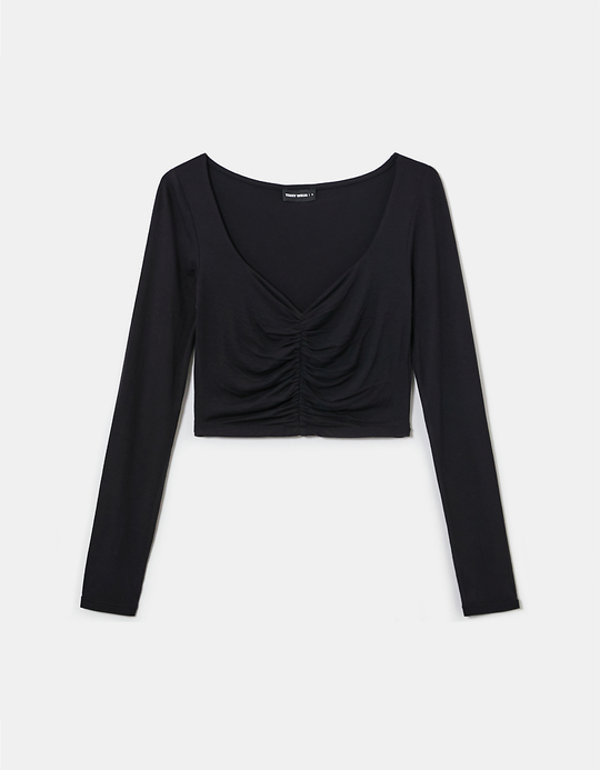 TALLY WEiJL, Top a Maniche Lunghe Plissettato Nero for Women