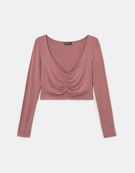 TALLY WEiJL, Top Manches Longues plissé Rose for Women