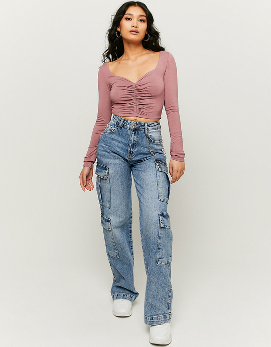 TALLY WEiJL, Top Manches Longues plissé Rose for Women