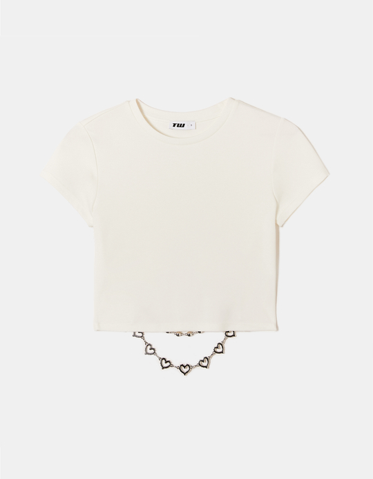 TALLY WEiJL, Weisses Top mit Strasskette auf dem Rücken for Women