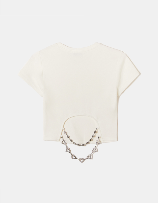 TALLY WEiJL, Weisses Top mit Strasskette auf dem Rücken for Women