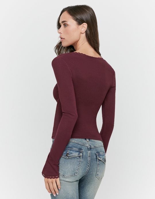 TALLY WEiJL, Burgundy Ruched Top for Women