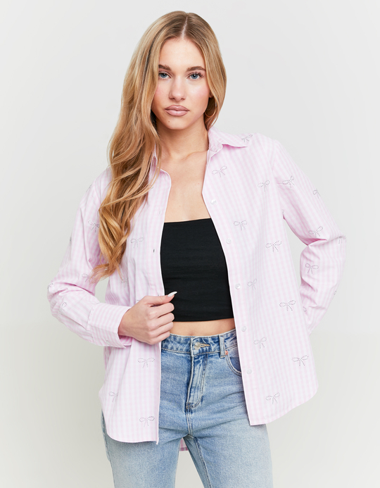 TALLY WEiJL, Vichy Shirt with Strass's Bows for Women