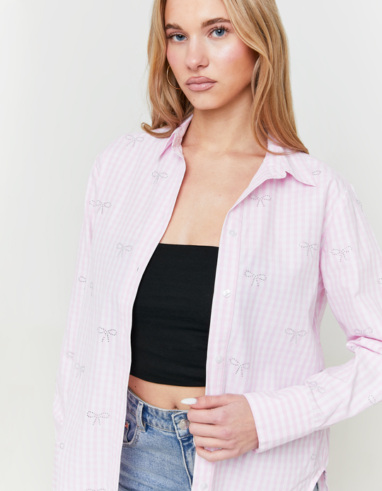 TALLY WEiJL, Vichy Shirt with Strass's Bows for Women