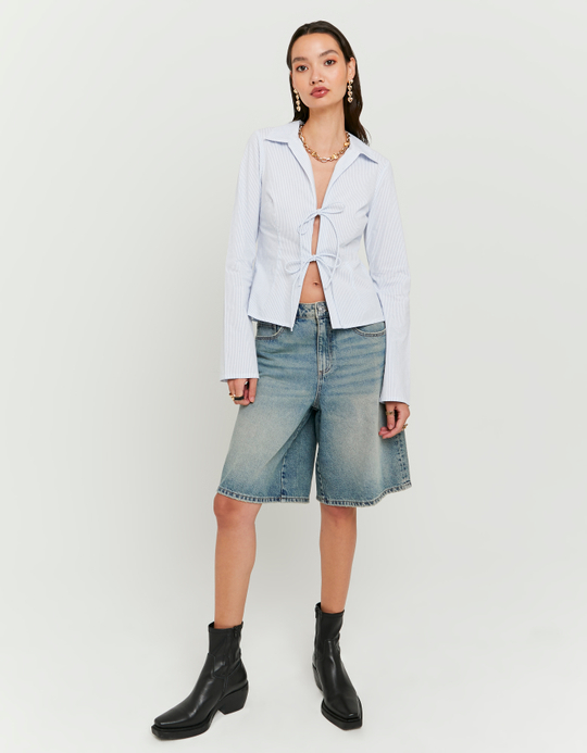 TALLY WEiJL, Blaues gestreiftes Hemd mit Schleifen for Women