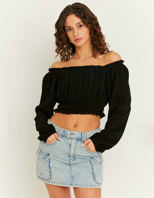 TALLY WEiJL, Black Ruched Crop Top for Women