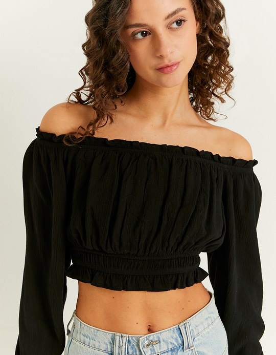 TALLY WEiJL, Black Ruched Crop Top for Women