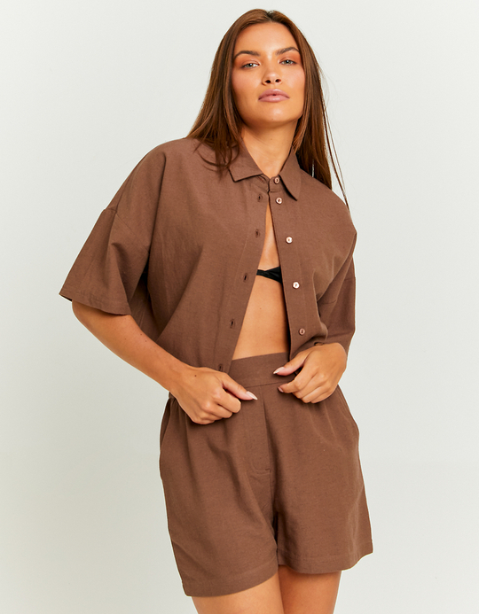 TALLY WEiJL, Πουκάμισο Λινό Loose Καφέ for Women