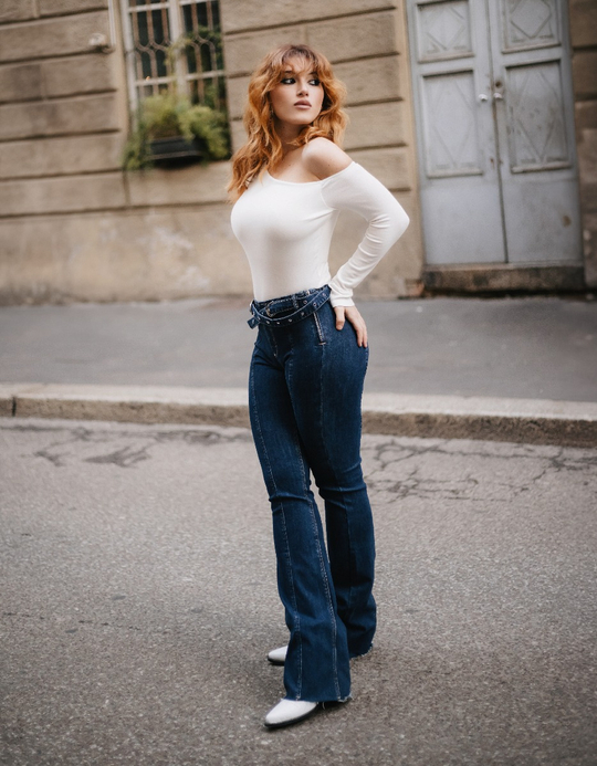TALLY WEiJL, Blaue Mid Waist Flare Jeans mit Gürtel for Women