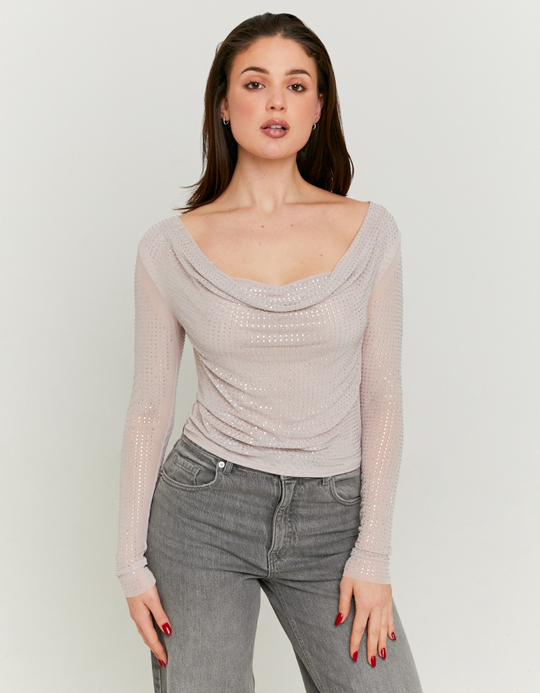 TALLY WEiJL, Beige Transparent Top with Strass for Women