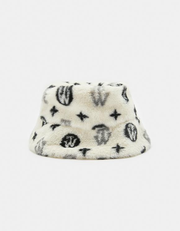 faux fur bucket hat white