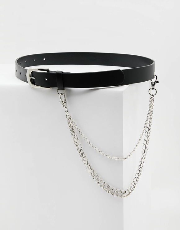 Evlry Gothic Gürtel Mit Ketten - Silber Leder Körperkette Für Frauen