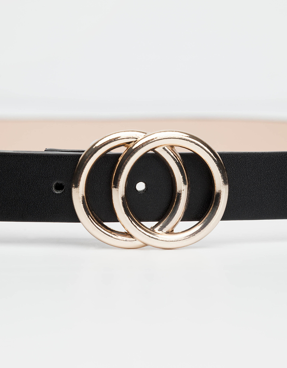 Cintura Nera con Anelli Metallici