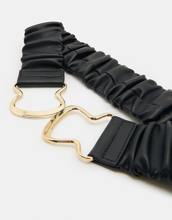 black elastic belt with gold buckle