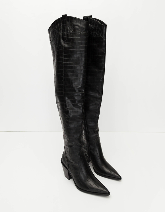 Stivali Alti Neri Effetto Coccodrillo