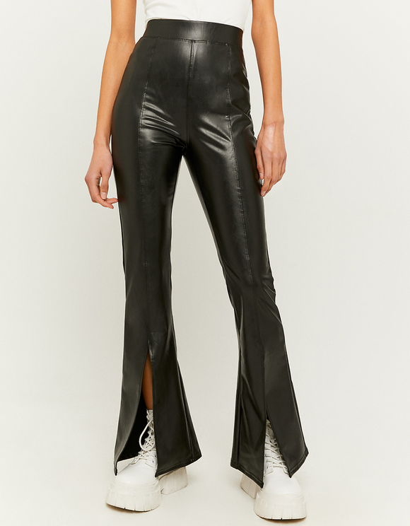 Black High Waist Faux Leather Flare 
