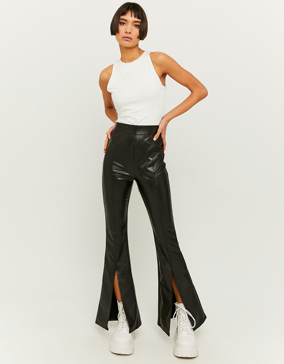 Black High Waist Faux Leather Flare 