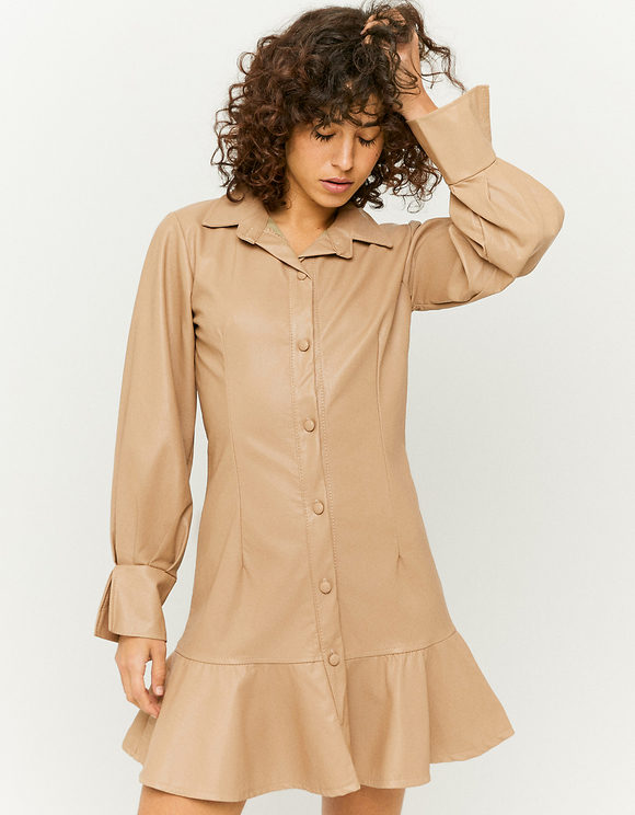 Faux Leather Ruffle Hem Mini Shirt 