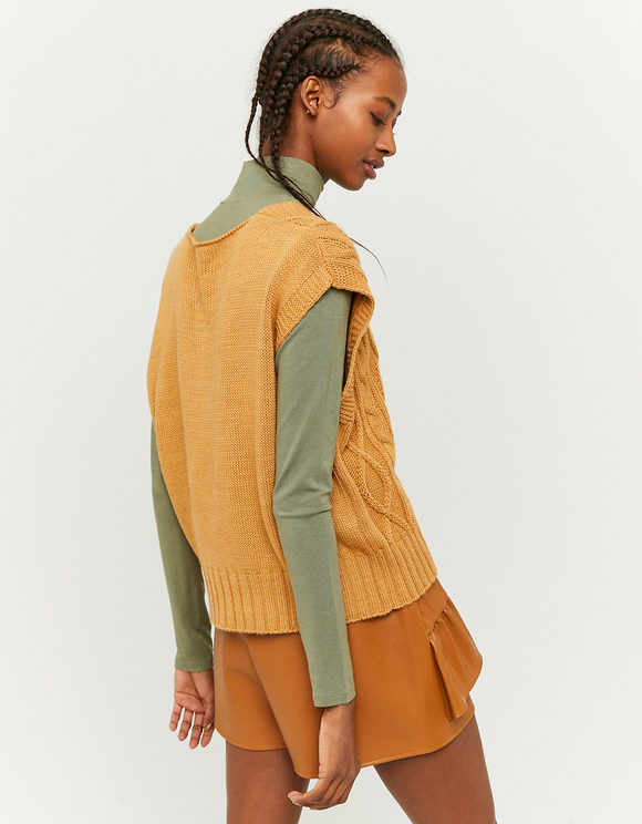 beige sleeveless cardigan