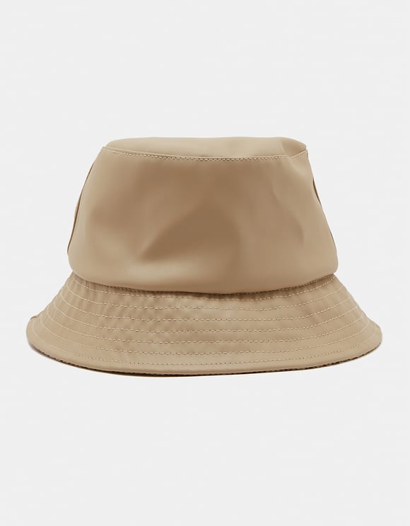 Beige Faux Leather Bucket Hat