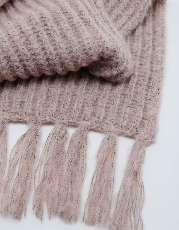 Sciarpa Rosa in Maglia a Coste con Bordo Sfrangiato