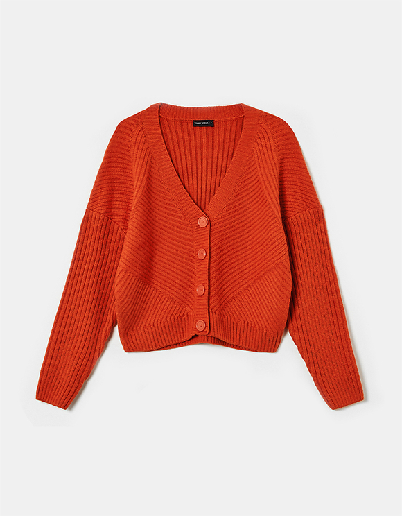 orange knit cardigan