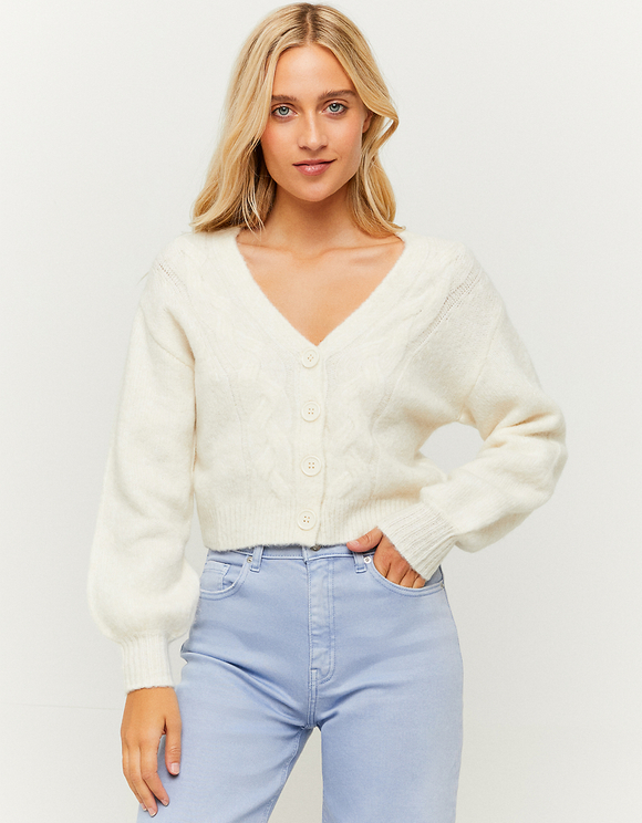 White Cable Knit buttoned Cardigan | TALLY WEiJL Online Shop