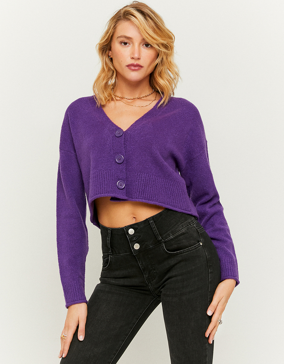 Purple Buttoned Cropped Cardigan
