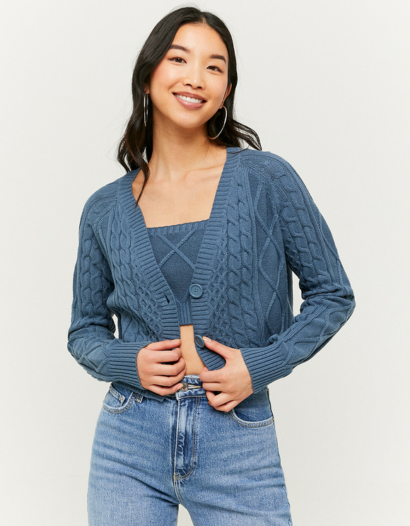 blue velvet cardigan