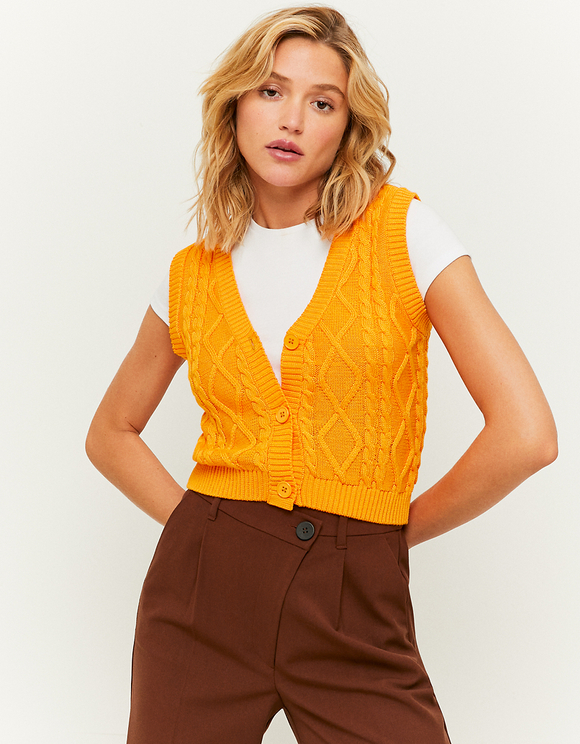 Yellow Buttoned Knit Sleeveless 