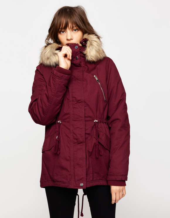 Red Faux Fur Lined Parka