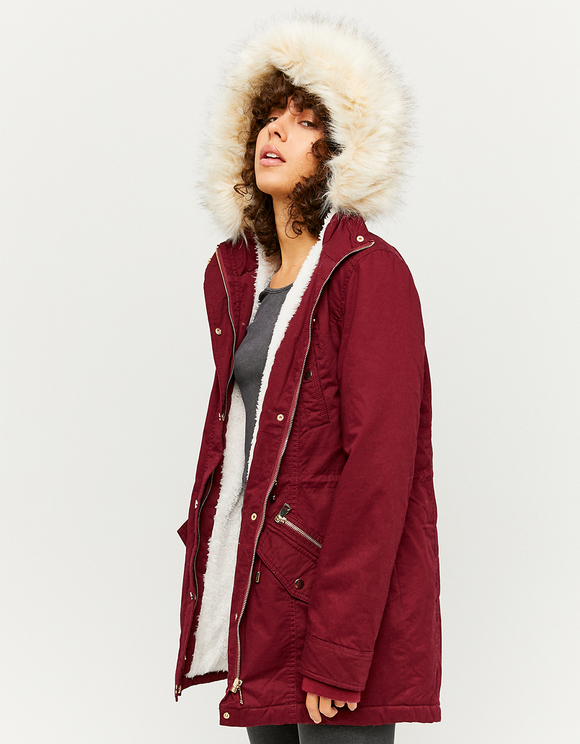 Red Faux Fur Lined Parka