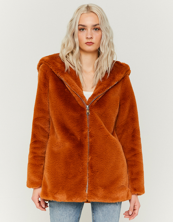 Brown Faux Fur Hood Coat