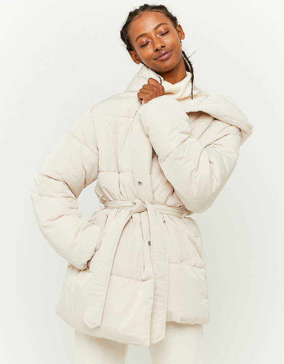 wrap front puffer jacket