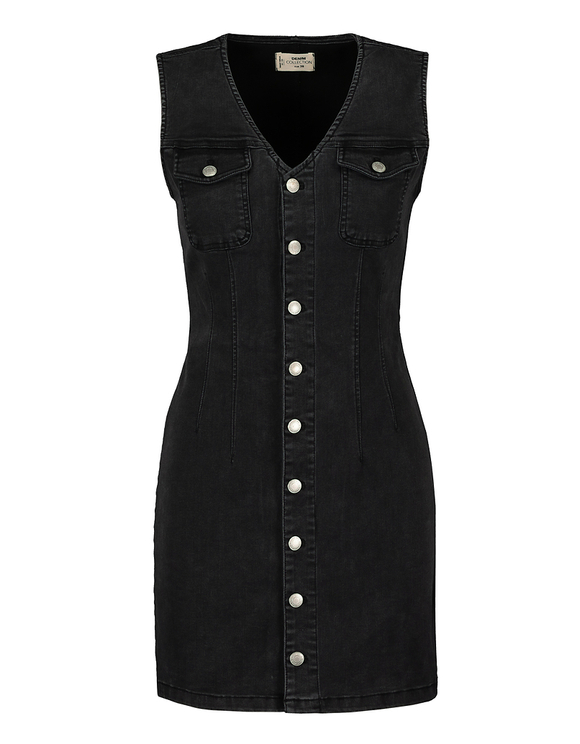 Vestito Aderente in Denim con Bottoni