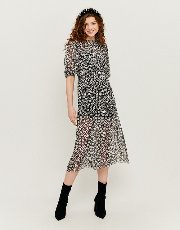 Vestito Midi a Fiori in Mesh