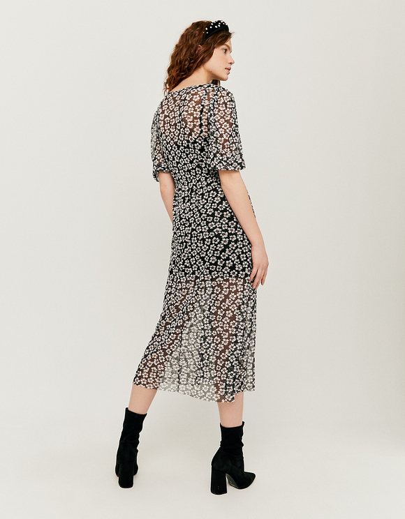 Vestito Midi a Fiori in Mesh