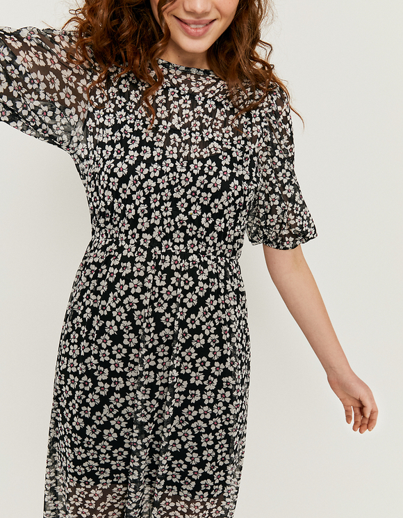 Vestito Midi a Fiori in Mesh