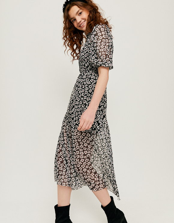 Vestito Midi a Fiori in Mesh