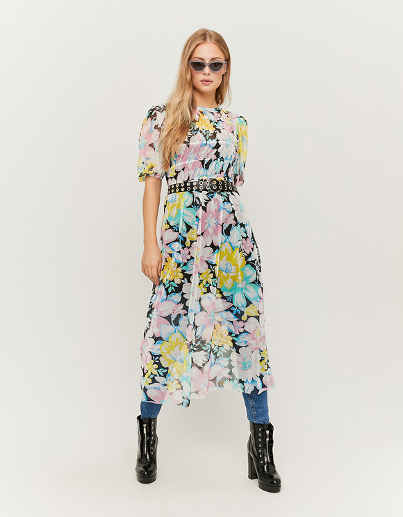 Vestito Midi a Fiori in Mesh