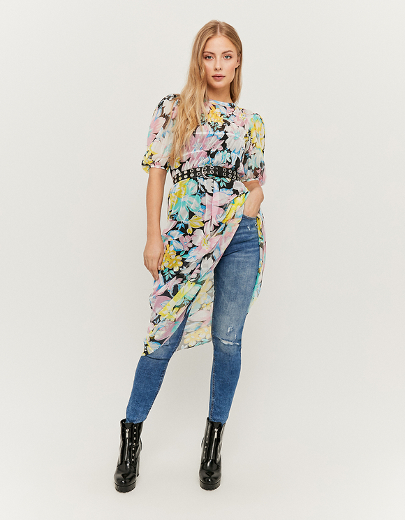 Vestito Midi a Fiori in Mesh